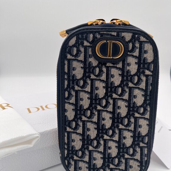 Dior Montaigne Phone Holder with Chain Strap - Blue Oblique Jacquard - Picture 11 of 11